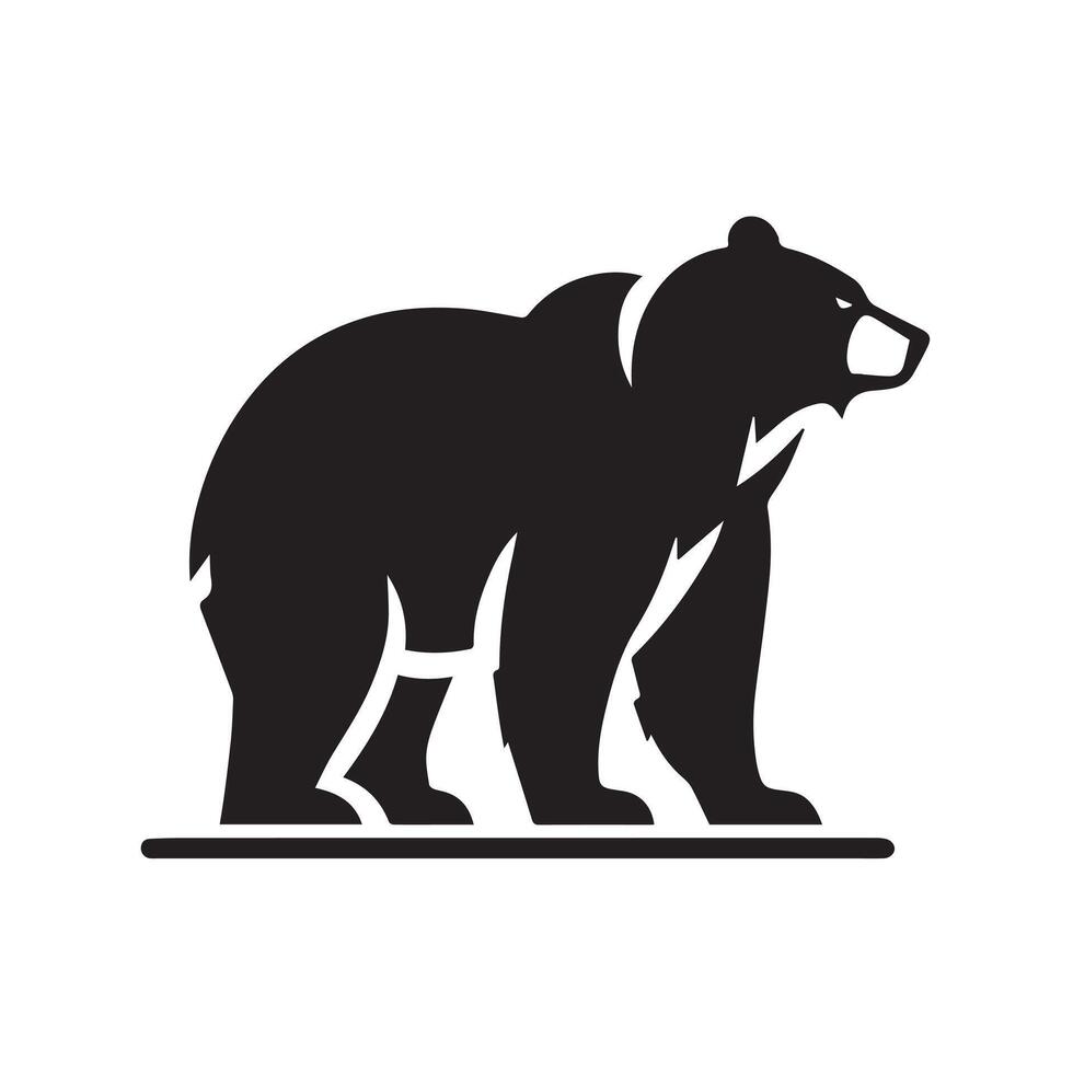 A bold graphic design of a bear standing amidst a winter mountain scene, enclosed within a circular frame. vector