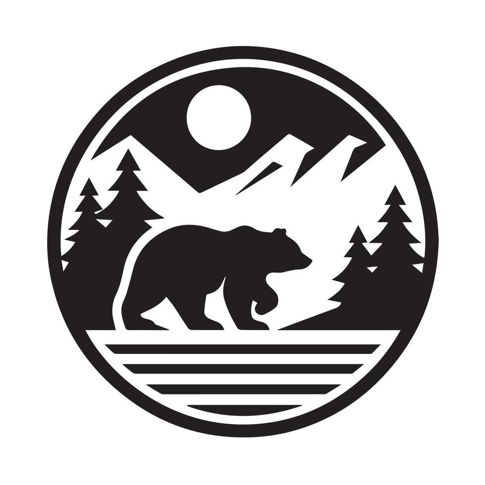 Stylish black and white bear silhouette design. vector