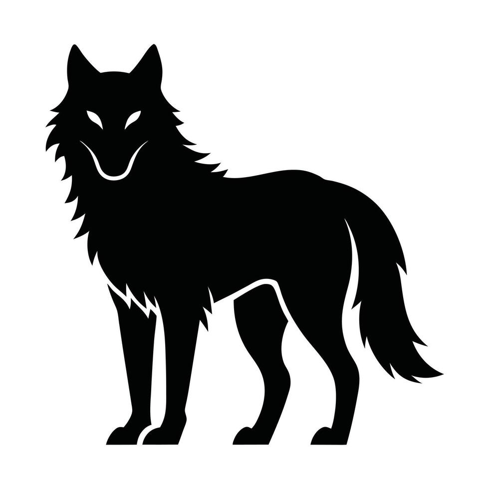 A bold, black silhouette of a standing wolf against a plain white background. vector