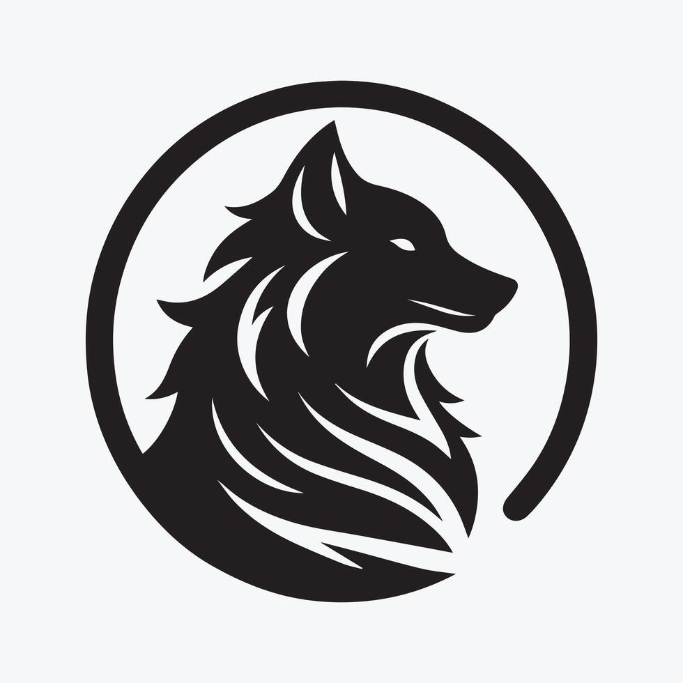 Stylish Black and White Wolf Logo Design A bold, stylized graphic of a wolf's head, presented in a clean black and white design. vector