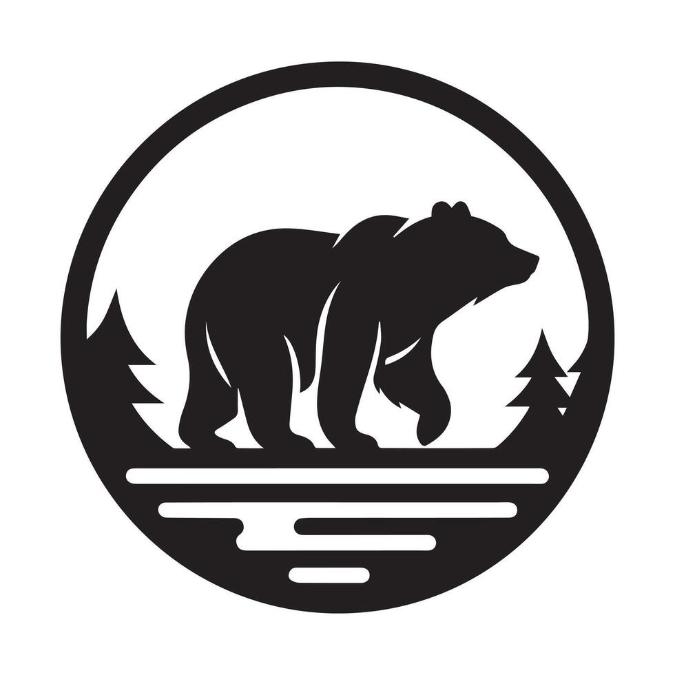 Silhouette of a bear in a serene mountain vector