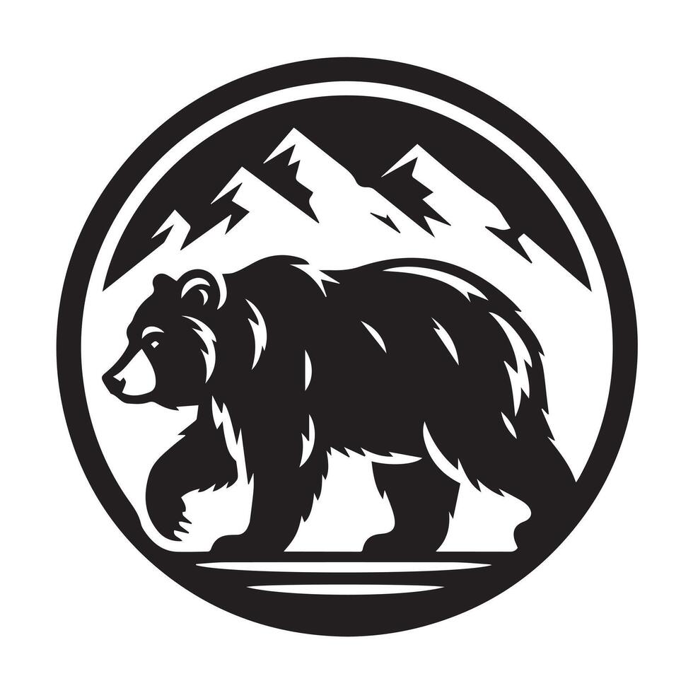 Bear Silhouette Against a Mountain Landscape Bear Silhouette Against a Mountain Landscape vector