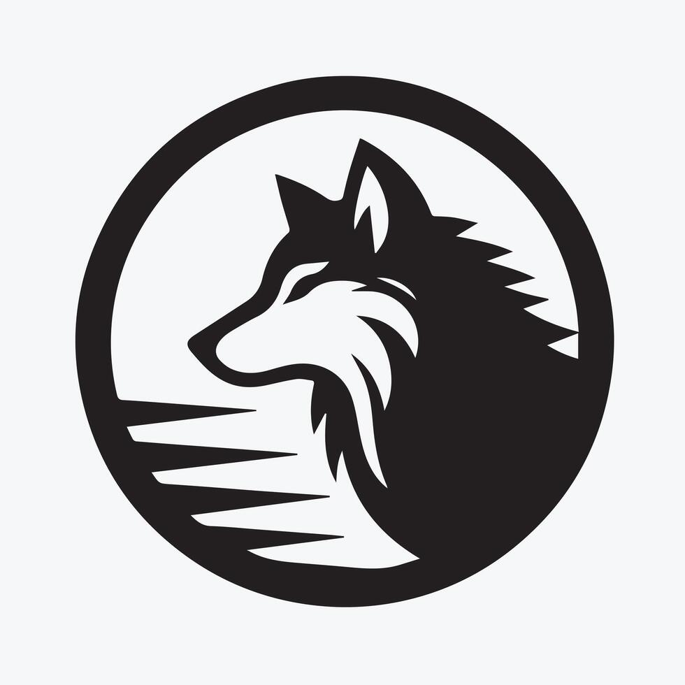 Bold black and white stylized wolf logo design. vector