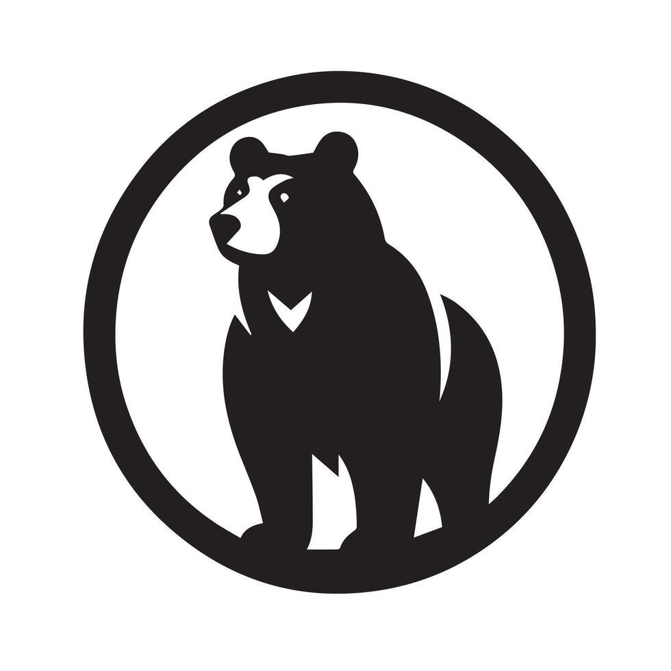A simple, impactful silhouette of a bear against a backdrop of stylized forest and a circular frame. vector