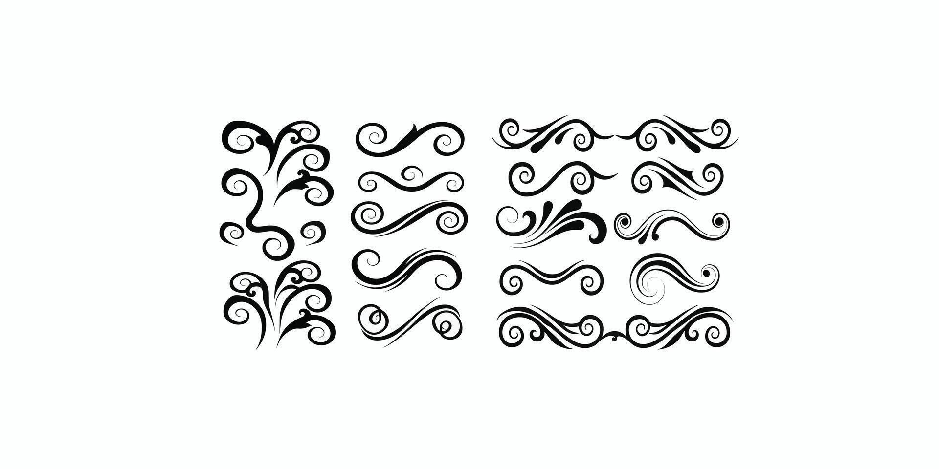Print Decorative swirl and spiral silhouette set, perfect swirl for graphic design. vector