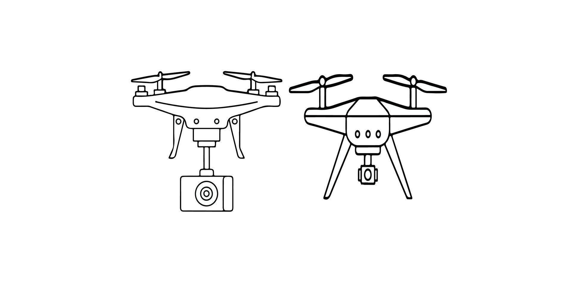Print Drone line art drone camera icon outline drawing isolated on white background vector