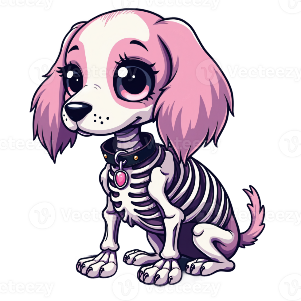 A cartoon dog wearing a skeleton costume and a skeleton collar. png