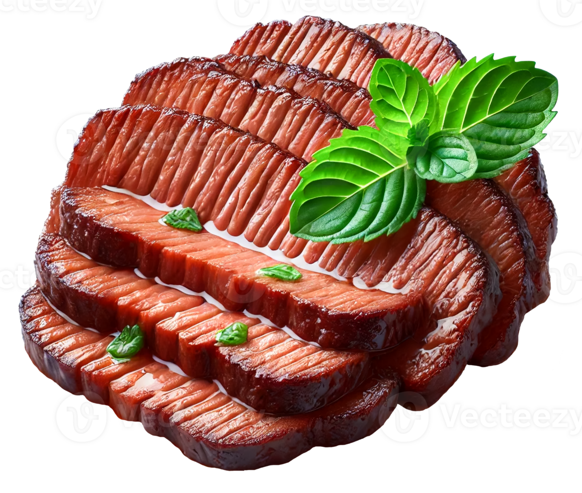 Sliced Grilled Meat with Garnish png