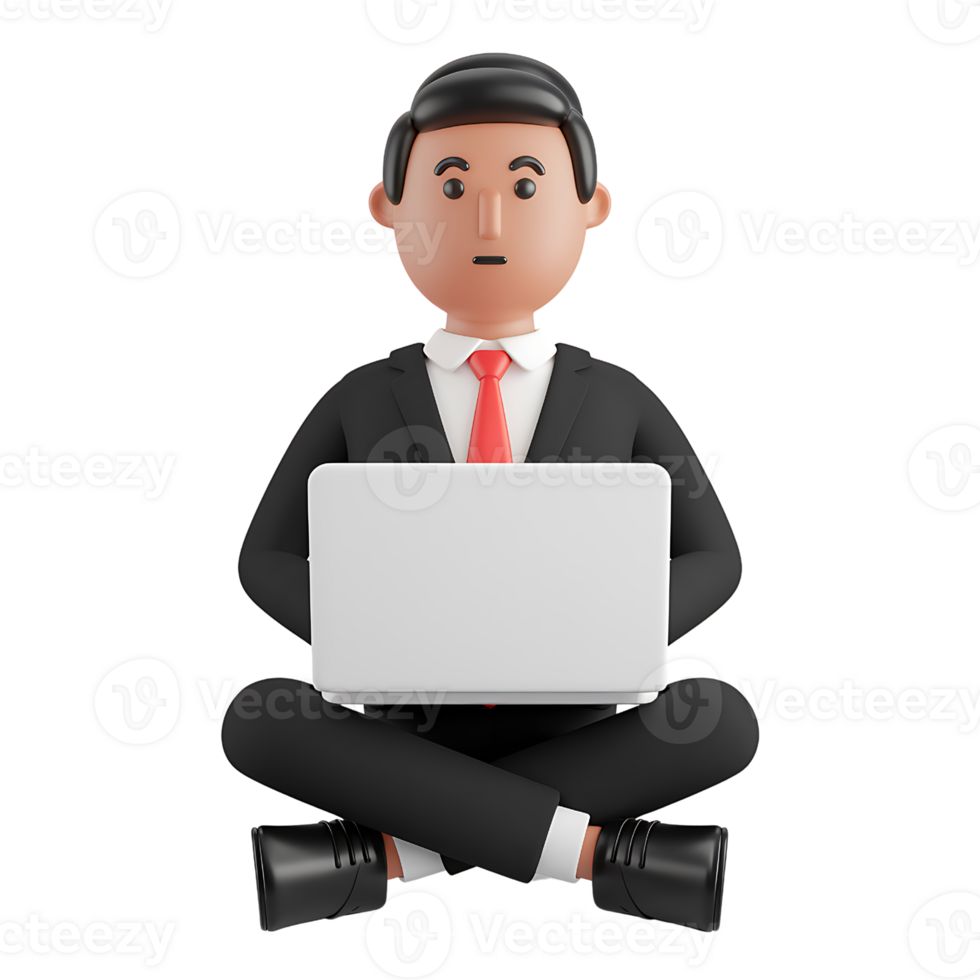 3D Render of Businessman Working on Laptop isolated on transparent background png