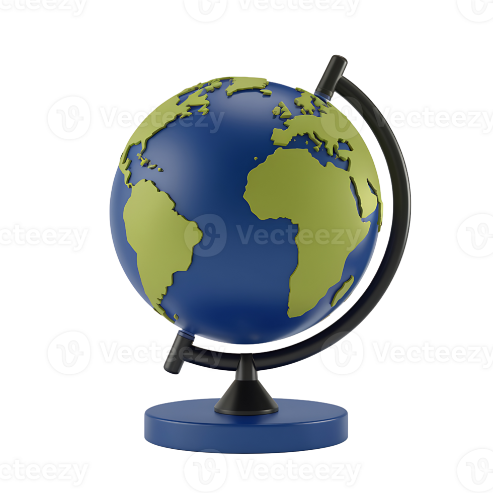 A 3D Render of a Simple Desk Globe, Blue and Green Globe isolated on transparent background png