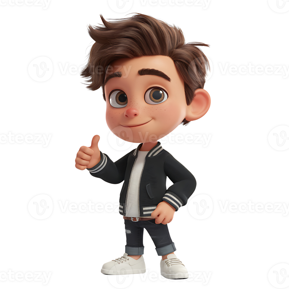 3D Render of a Boy Giving a Thumbs Up isolated on transparent background png