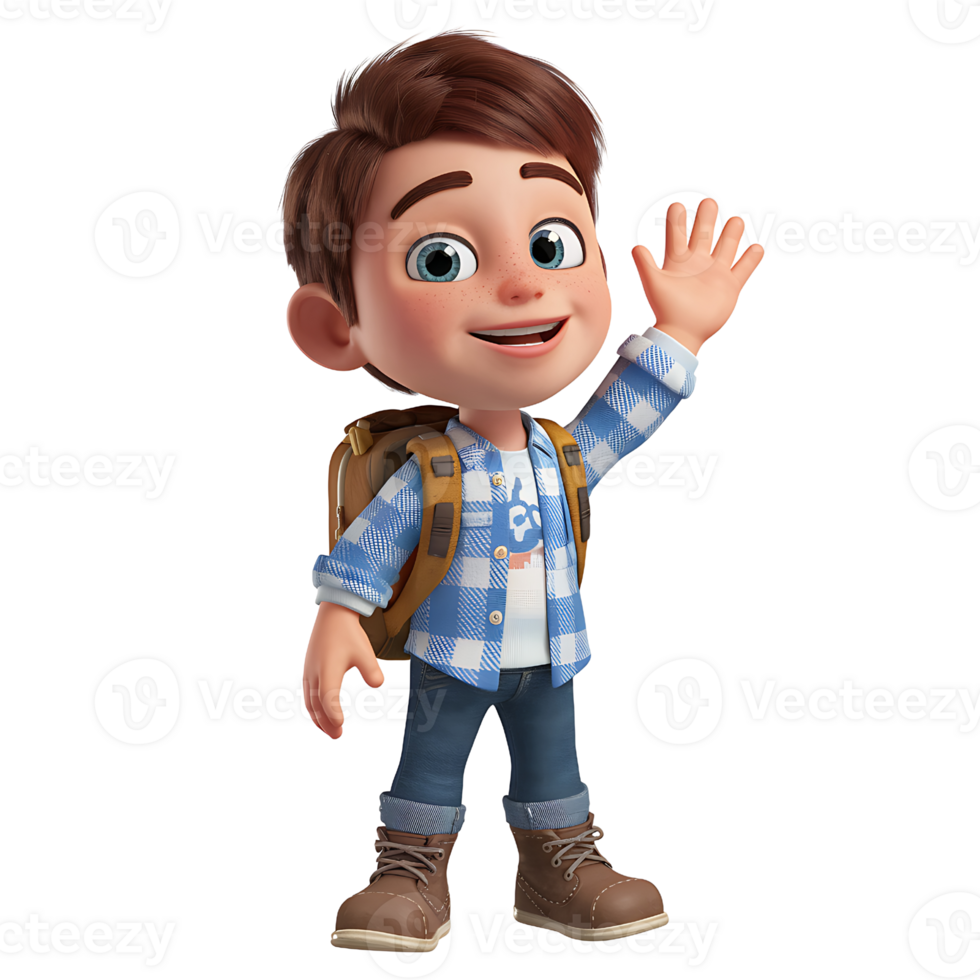 3D Render of a Cheerful Boy Ready for Adventure isolated on transparent background png
