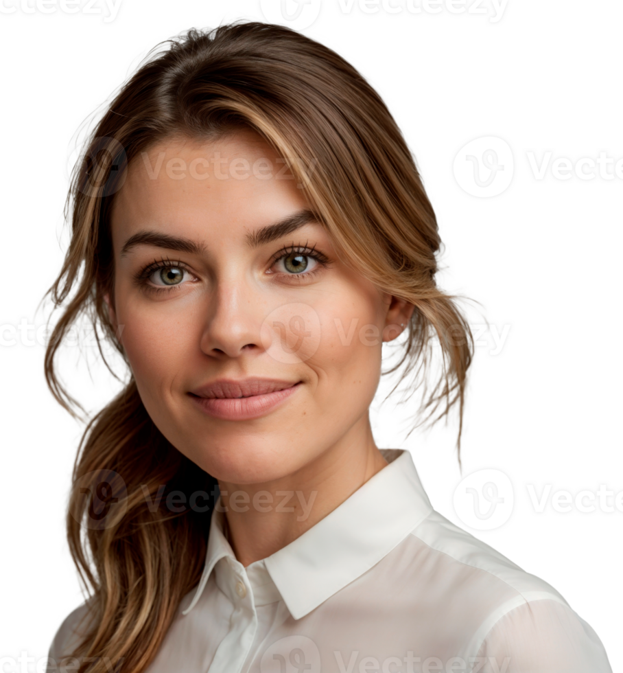 Portrait of a smiling young student woman with white shirt isolated on transparent background png
