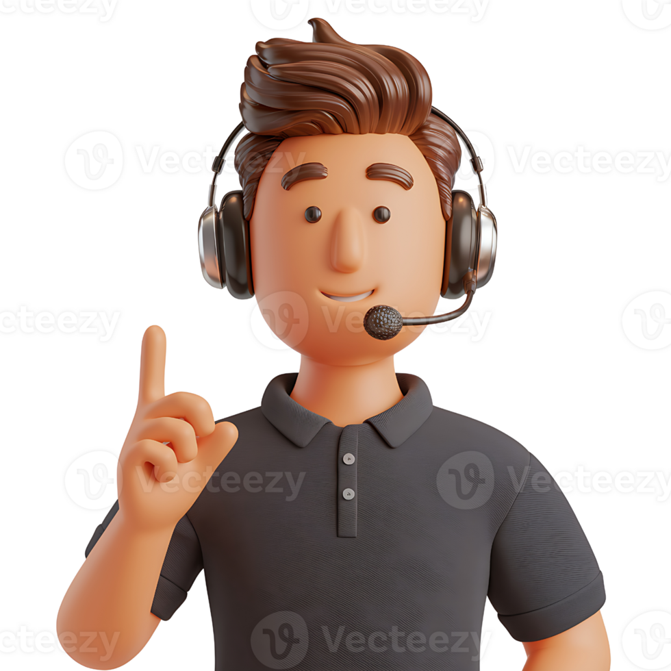 3D Cartoon man Customer Service Agent isolated on transparent background png