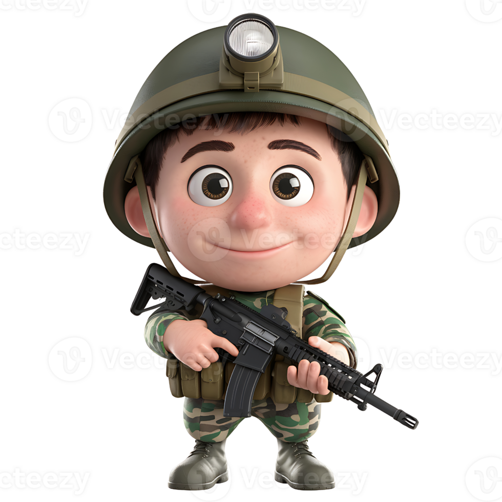 Adorable 3D Render of a Cartoon Soldier isolated on transparent background png