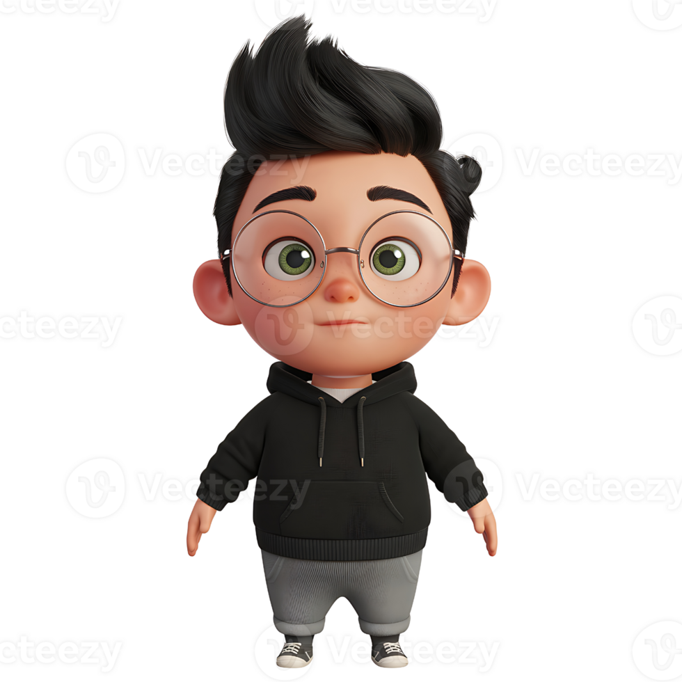 3D Render of a Cute Cartoon Boy with Glasses isolated on transparent background png