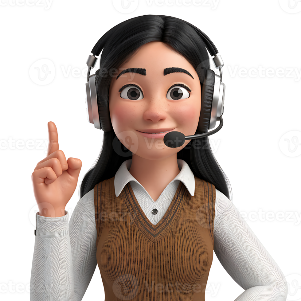 3D Cartoon Customer Service Agent isolated on transparent background png