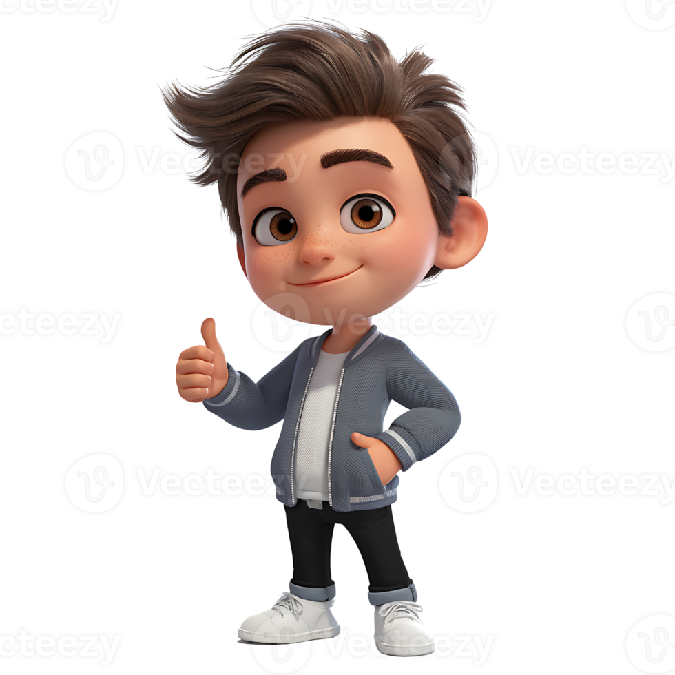 Adorable 3D Render of a Boy Giving a Thumbs Up isolated on transparent background png