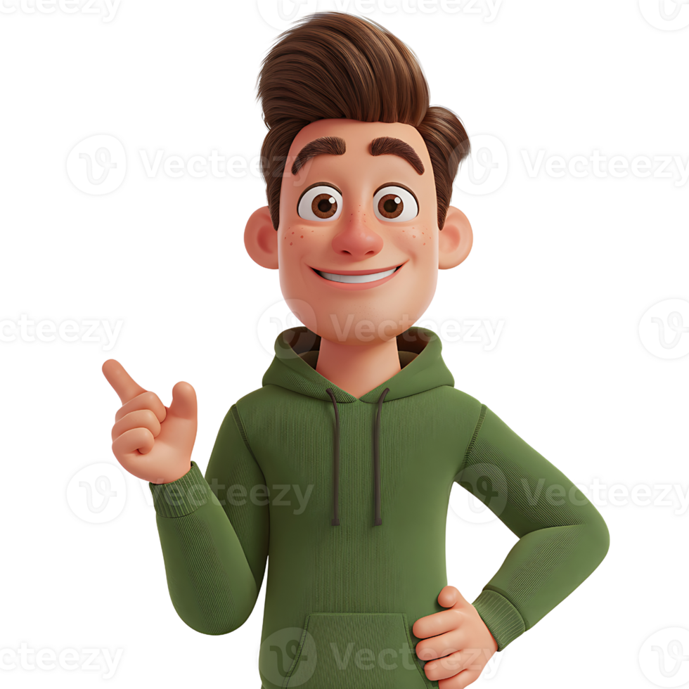 3D Cartoon Boy Happy and Cheerful isolated on transparent background png