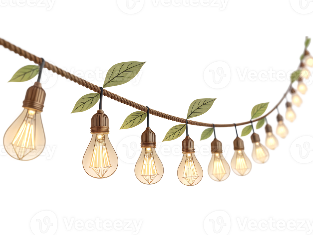 A string of LED fairy lights with warm white tones, isolated on a transparent background png