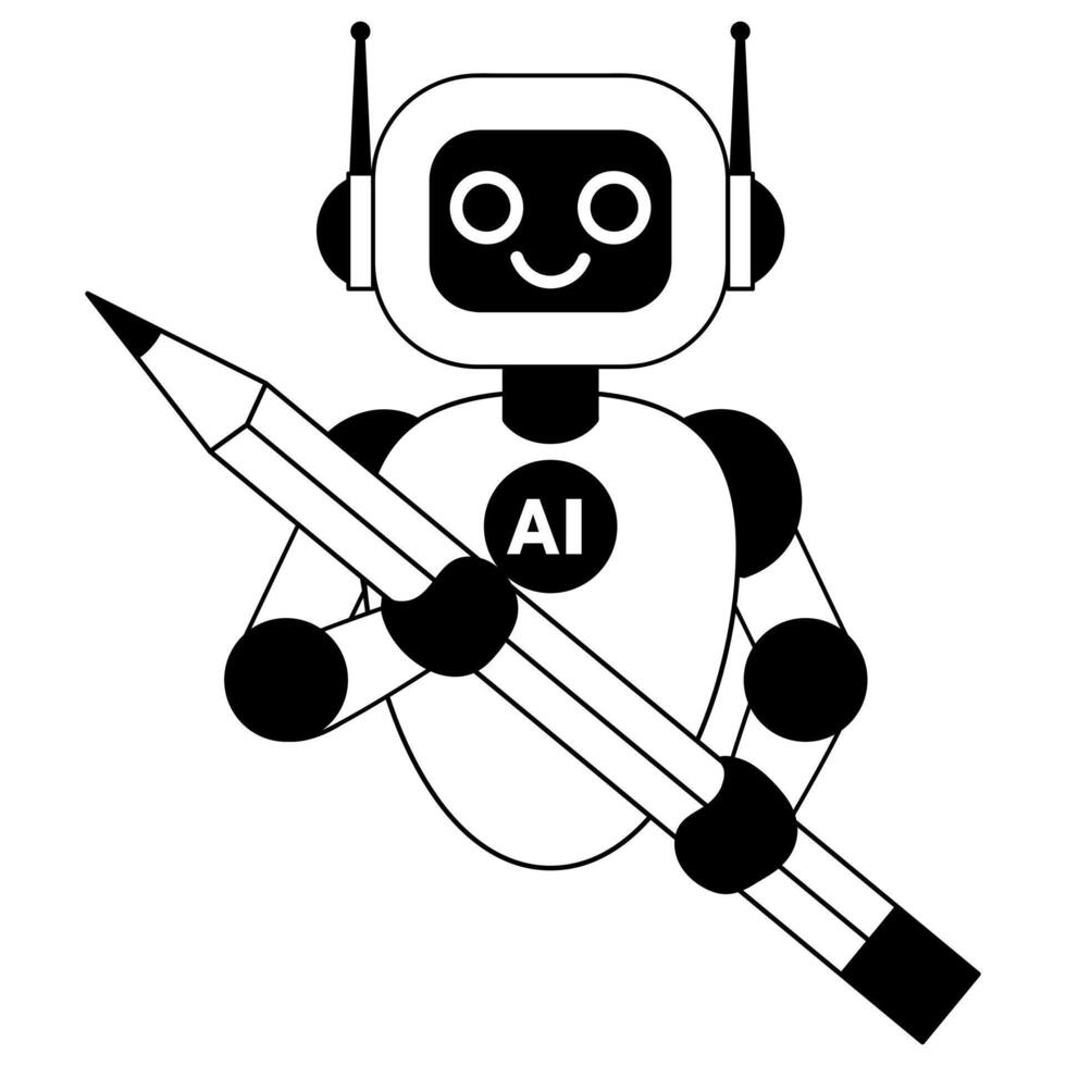 Cute AI robot holding pencil vector