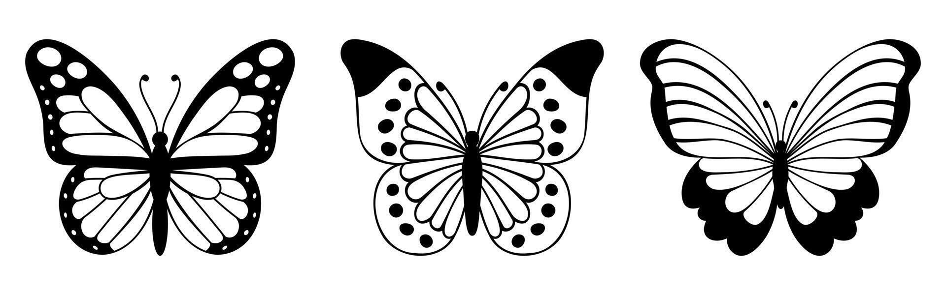 Set of butterfly black silhouettes vector