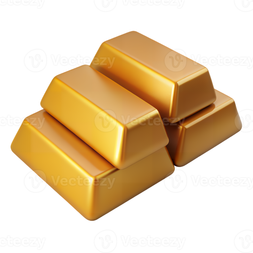 3D icon gold bars isolated on a transparent background png