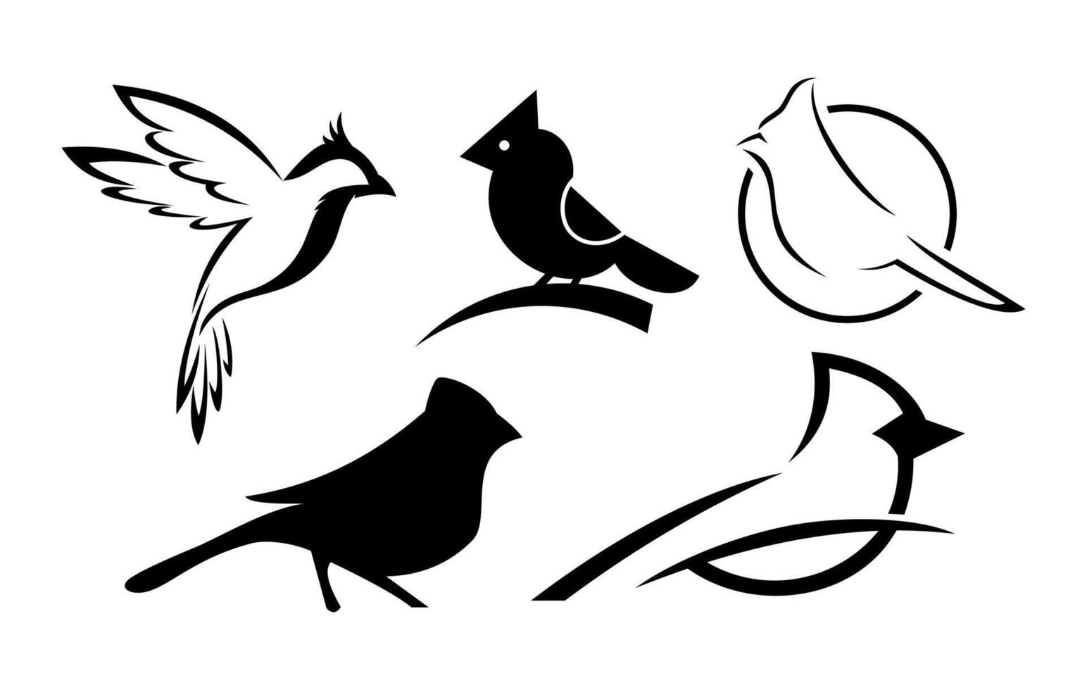 Set of Bird logo silhouette black line outline design isolated vector
