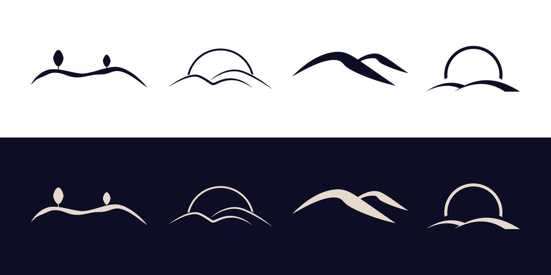 Hill icon mountain set logo line simple abstract landscape nature vector