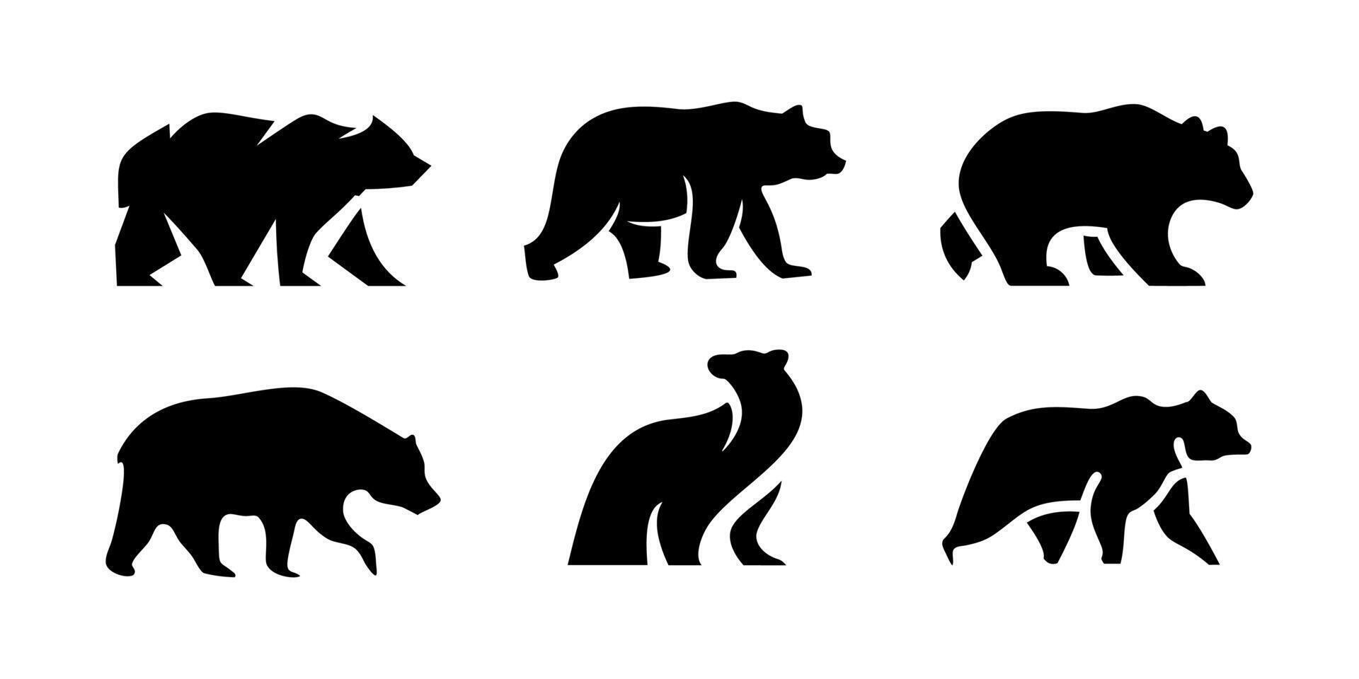 Bear silhouette grizzly black icon illustration set graphic isolated vector