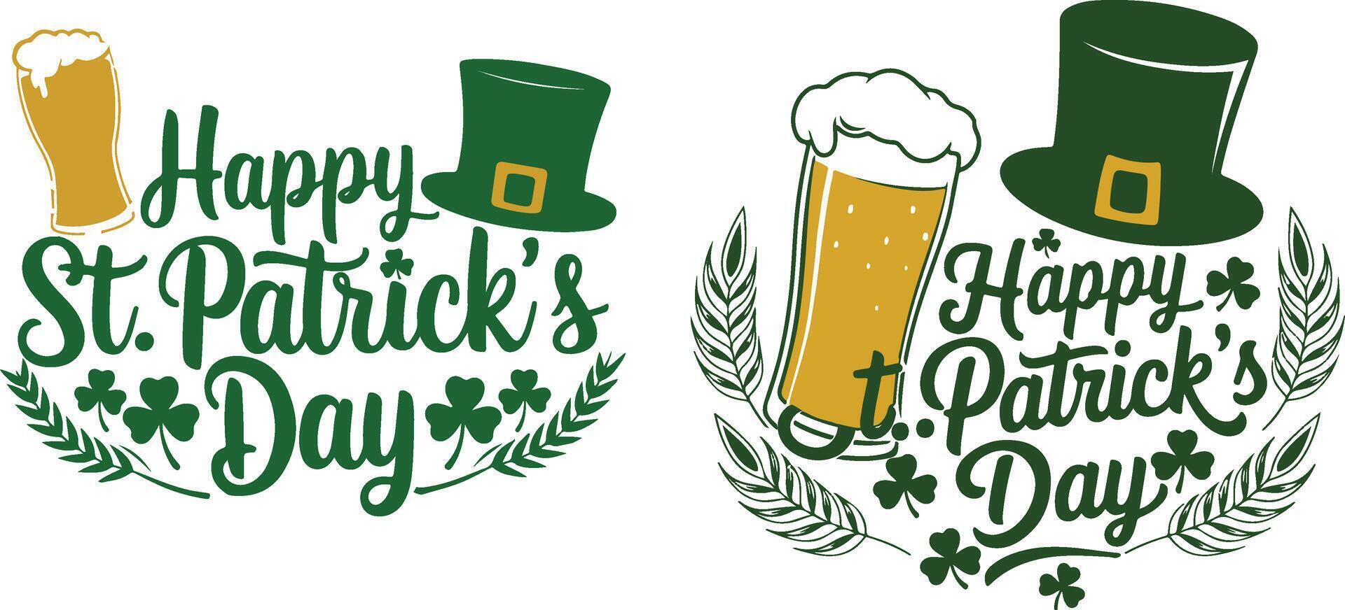 two st patrick's day logos with hats and beer vector