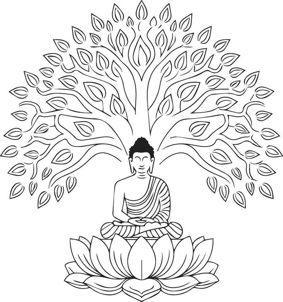 buddha sitting under the tree of life coloring page vector