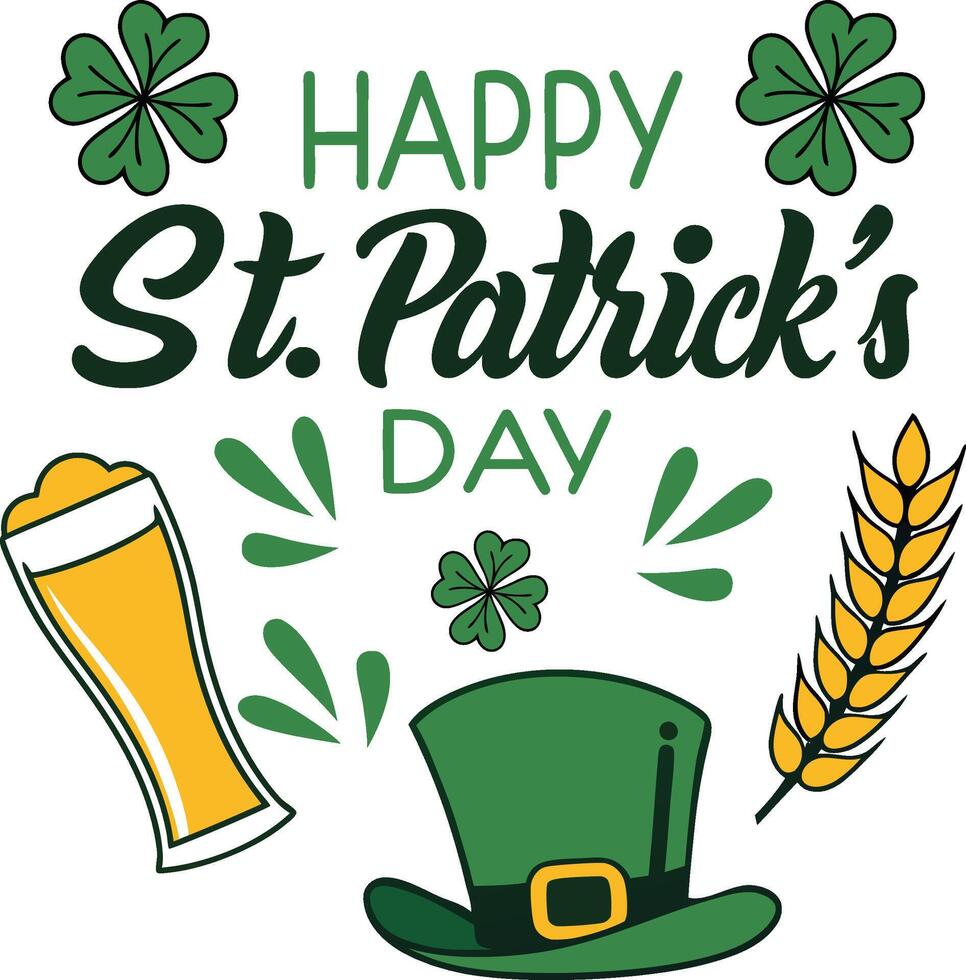 st patricks day background with hat, beer and wheat vector