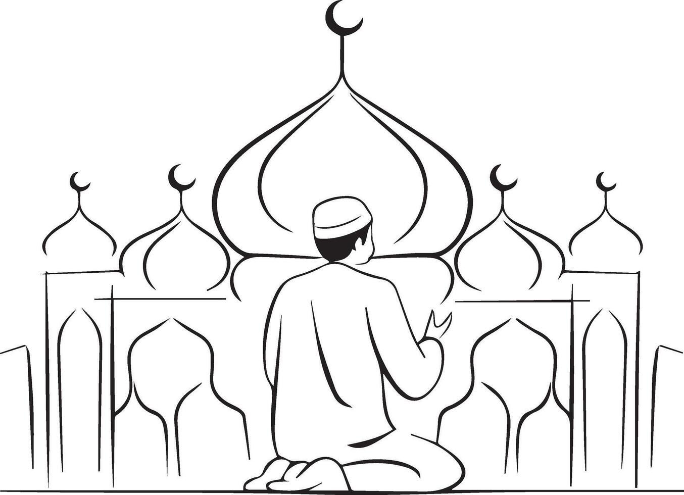 Islamic Mosque with muslim man Silhouette Design vector