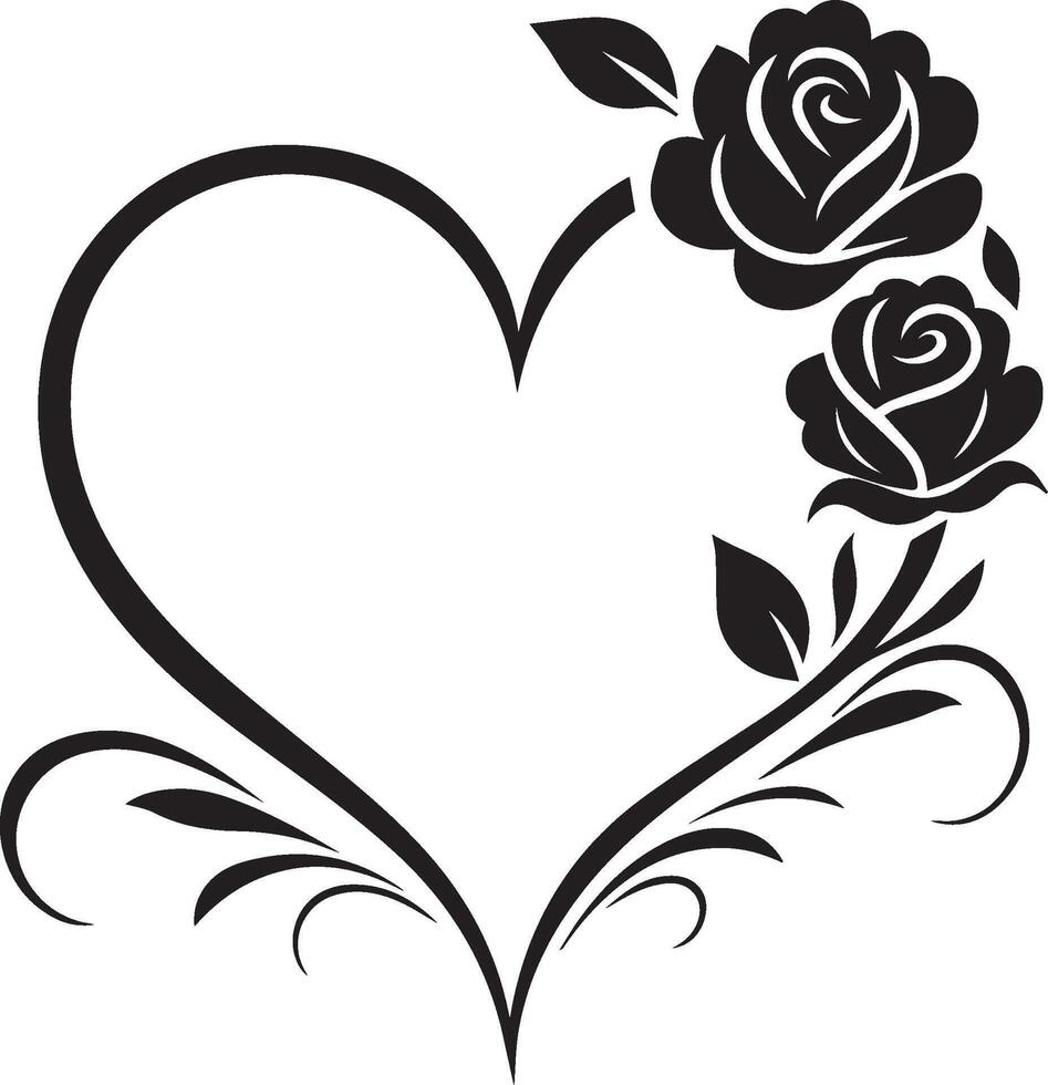 a black and white heart with roses on it vector