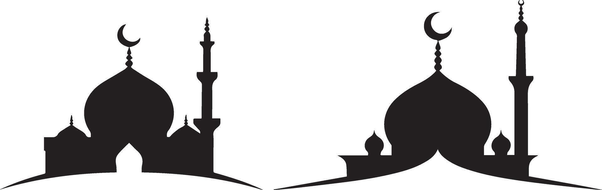 two black silhouettes of mosques with crescents vector