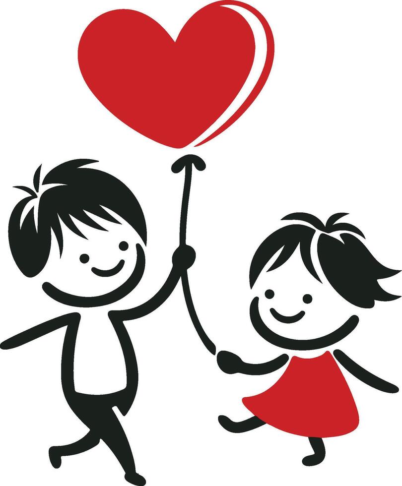 a boy and girl holding a heart shaped balloon vector