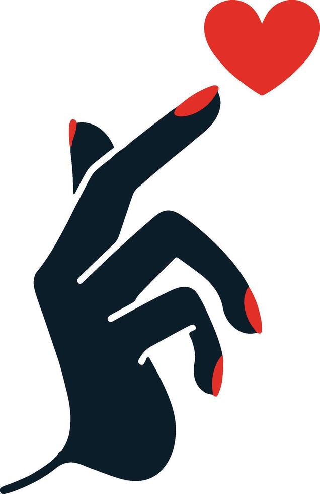 a hand with red nail polish and a heart vector