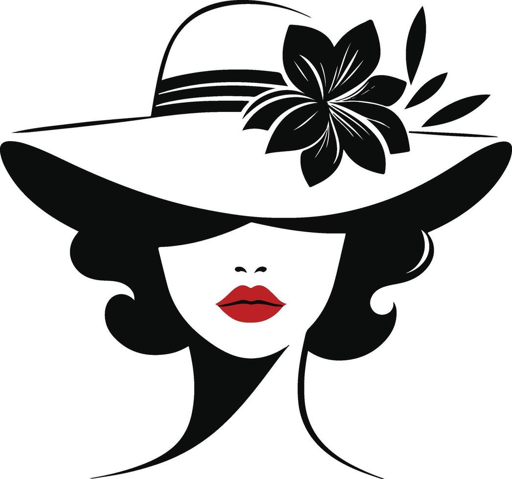 a woman in a hat with red lips and a flower vector