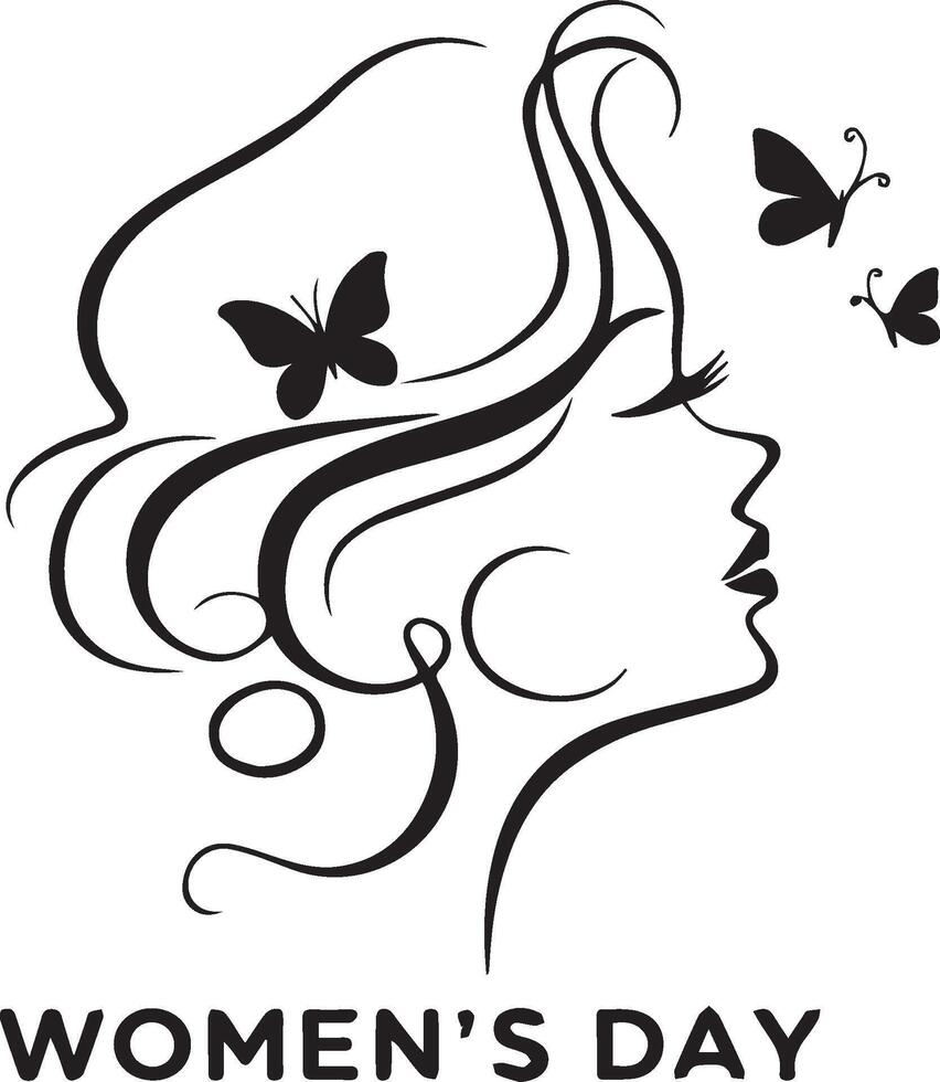women's day logo with butterfly and woman's face vector