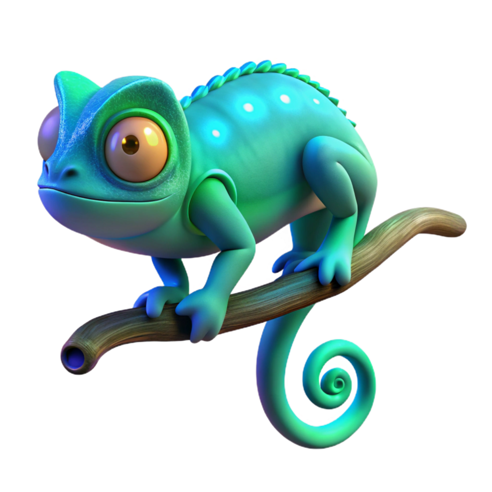 stunning vintage Cute Chameleon on Branch in a Whimsical Three Dimensional Scene of Nature 4K png