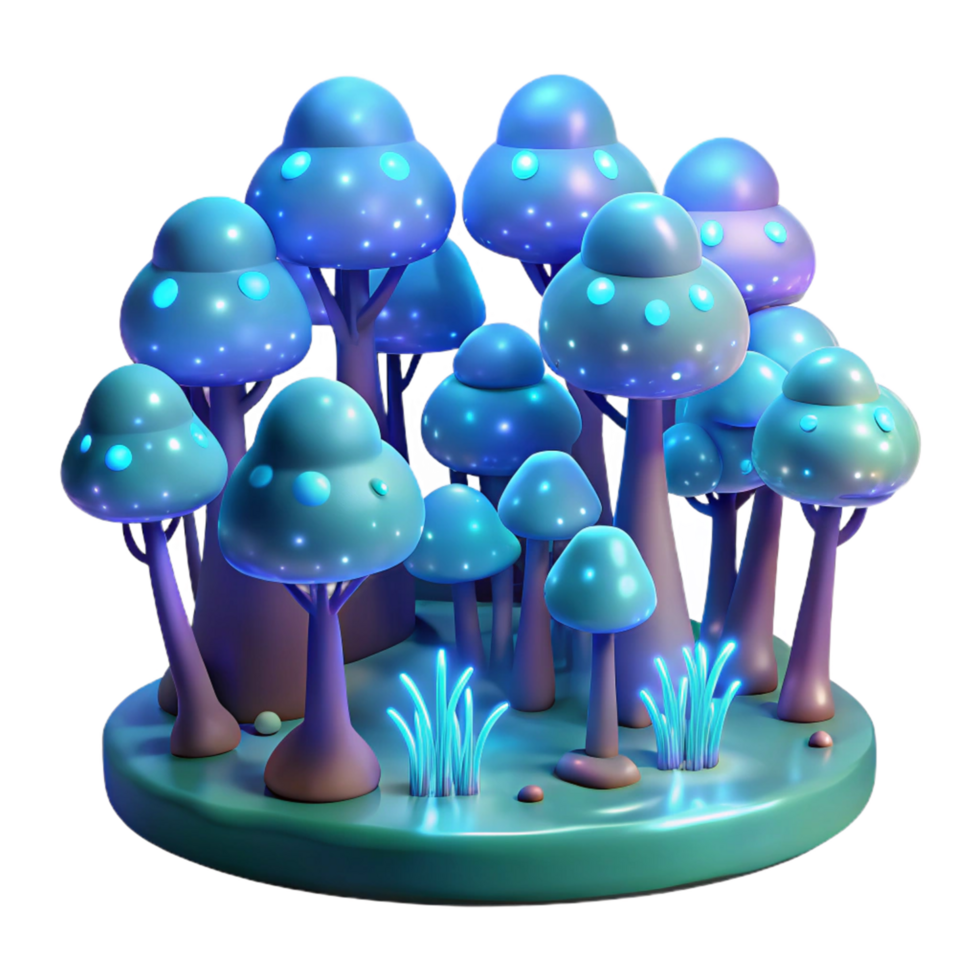 magnificent modern Glowing Mushroom Forest in a Mesmerizing Three Dimensional Render of Nature premium png