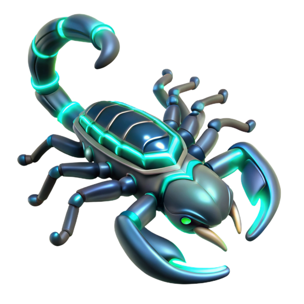 vibrant contemporary Cybernetic Scorpion Three Dimensional Render with Advanced Mechanics and Futuristic Design authentic png