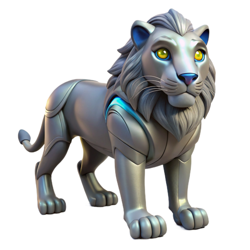 wonderful classic Robotic Lion Three Dimensional Model in a Futuristic Scene of Design detailed png