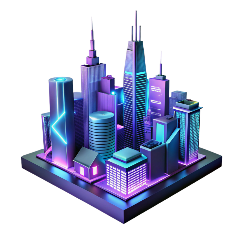 serene minimalist Neon Cityscape Three Dimensional Model in a Futuristic Scene of Urban Design professional png