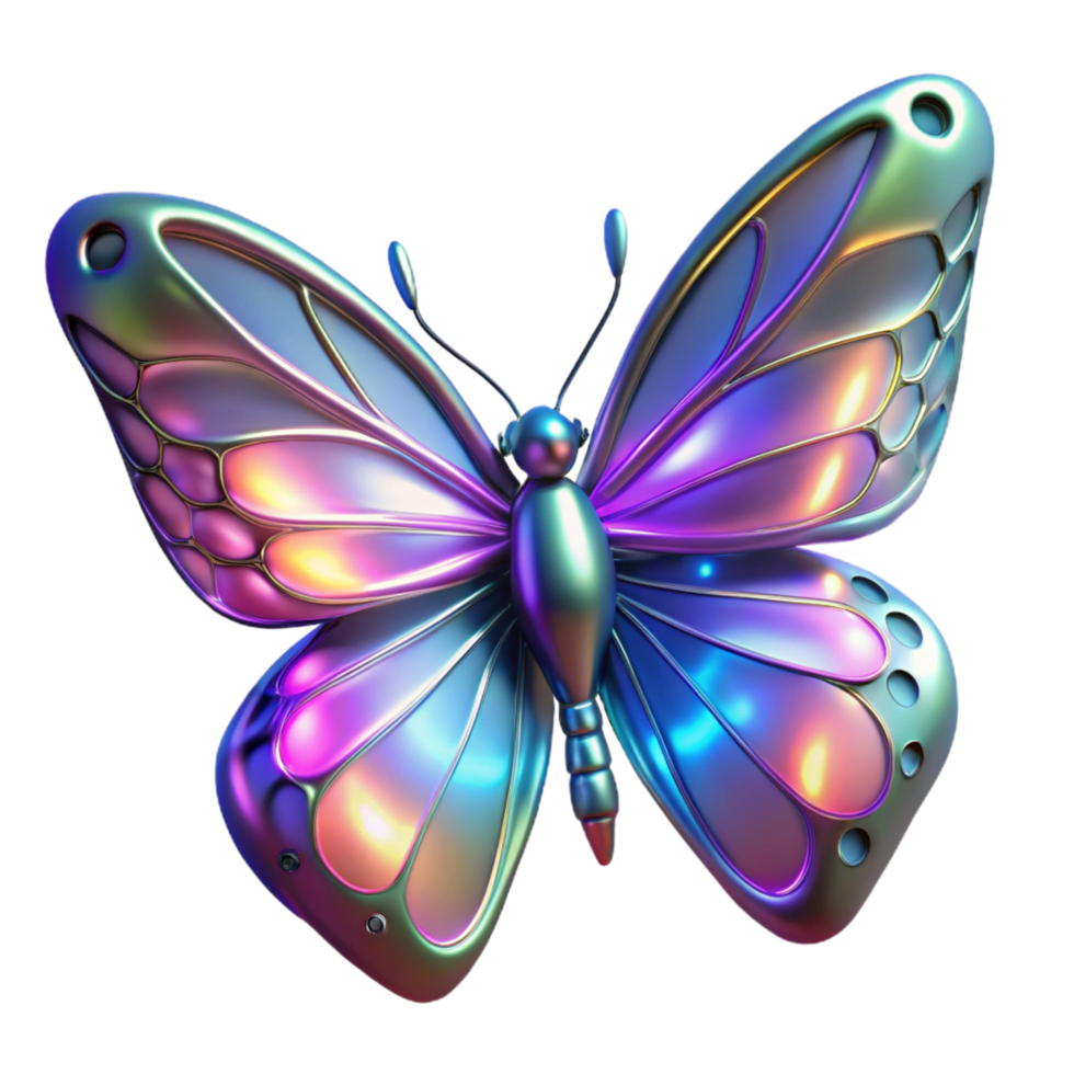 serene vintage Iridescent Butterfly in a Stunning Three Dimensional Render of Color and Movement genuine png