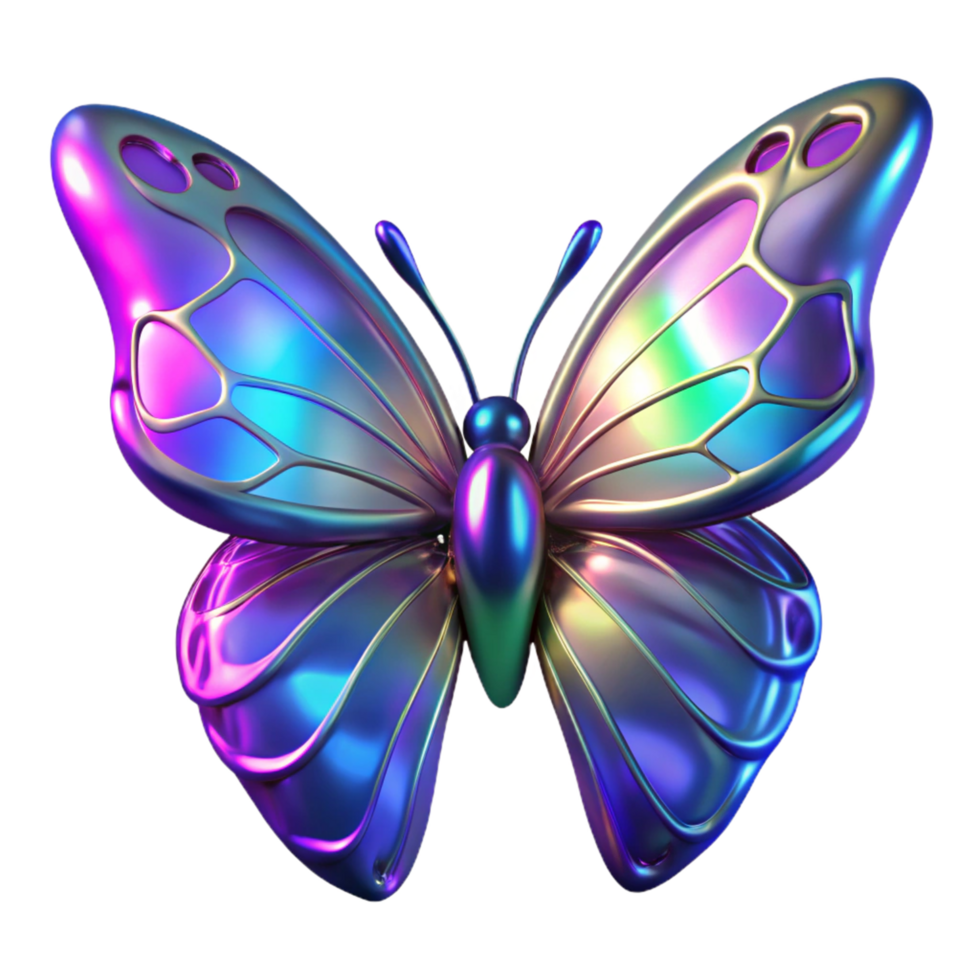 wonderful classic Iridescent Butterfly in a Three Dimensional Render of Color and Movement detailed png
