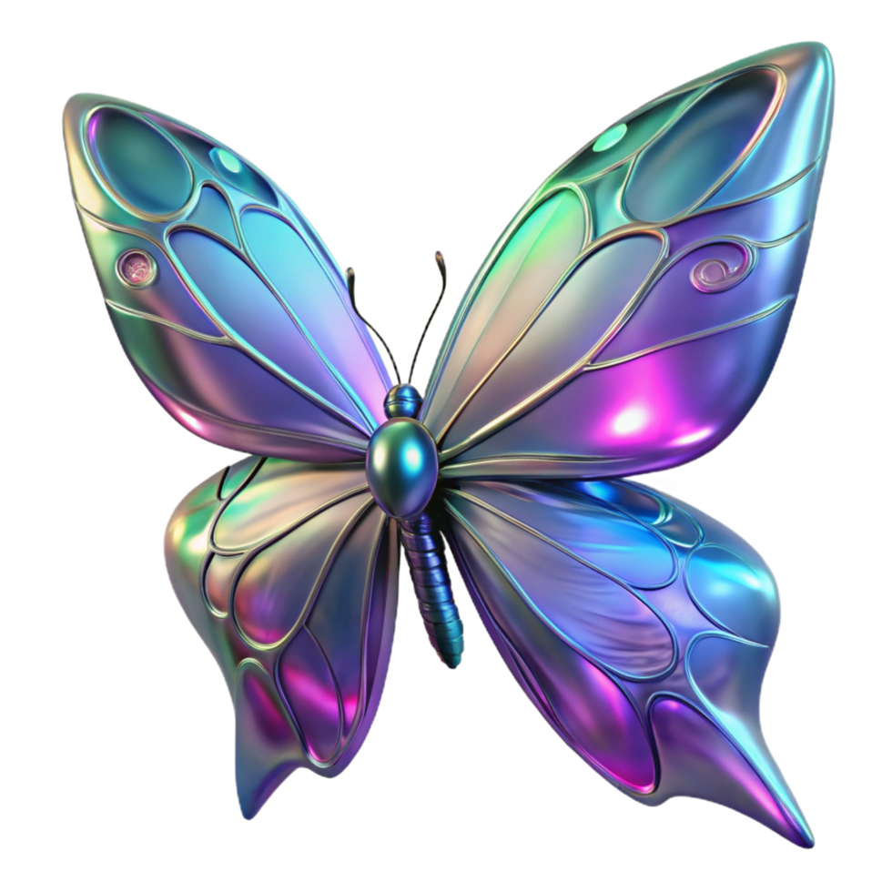 serene minimalist Iridescent Butterfly in a Three Dimensional Render with Shimmering Wings and Vibrant Colors 4K png