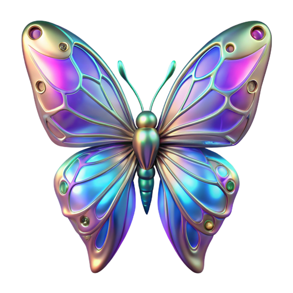 wonderful artistic Iridescent Butterfly in a Three Dimensional Render of Color and Movement original png