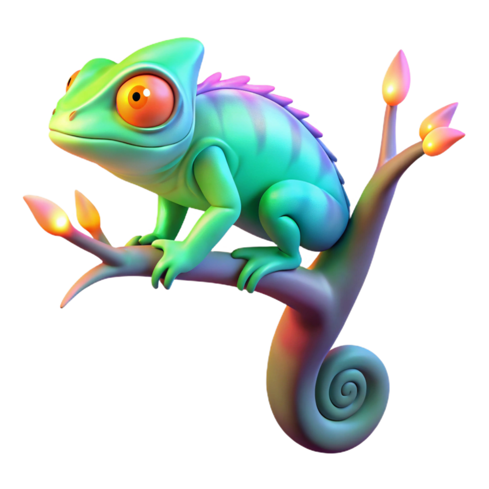 vibrant creative Glowing Chameleon 3D Render genuine png